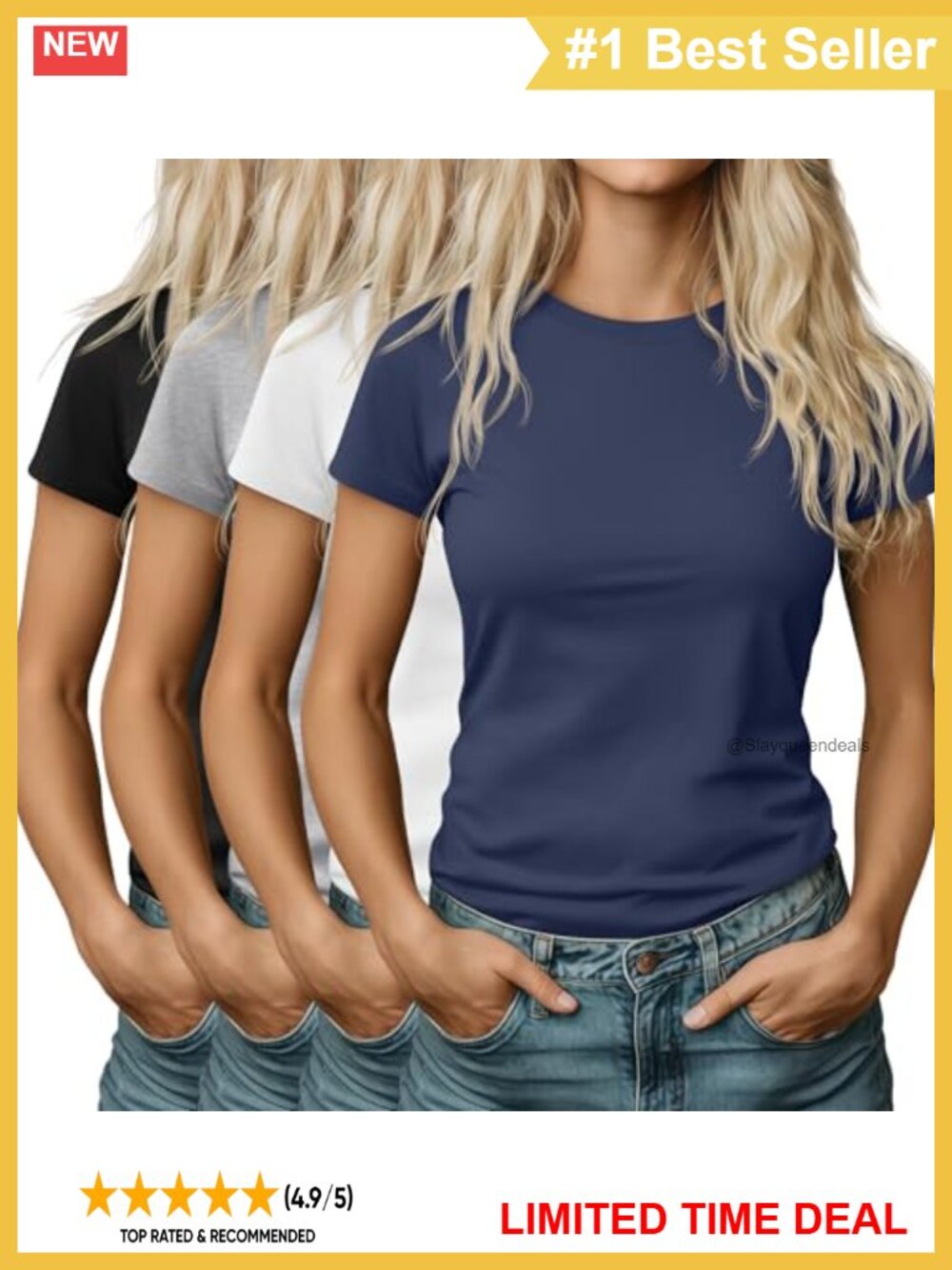 Women's Fitted Crew Neck Short Sleeve T-Shirts 4 Pack Cotton Blend